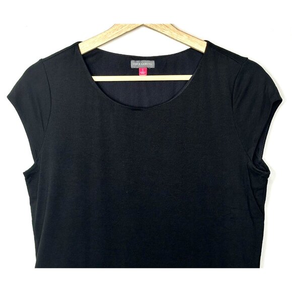 Vince Camuto Womens Shirt Cap Sleeve Peplum Hem Pullover Stretch Top Black Small - Picture 3 of 9